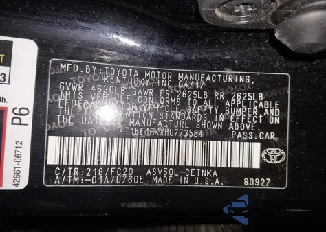 2017 Toyota Camry Le из США, поврежденный, VIN 4T1BF1FKXHU773564